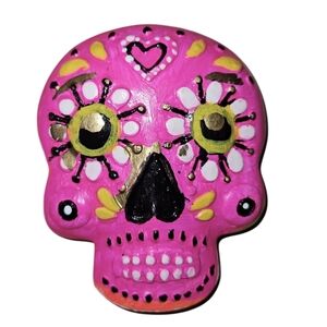 Hand Crafted Painted Sugar Skull Dia de los Muertos Artisan Decor USA Made 4"x4"